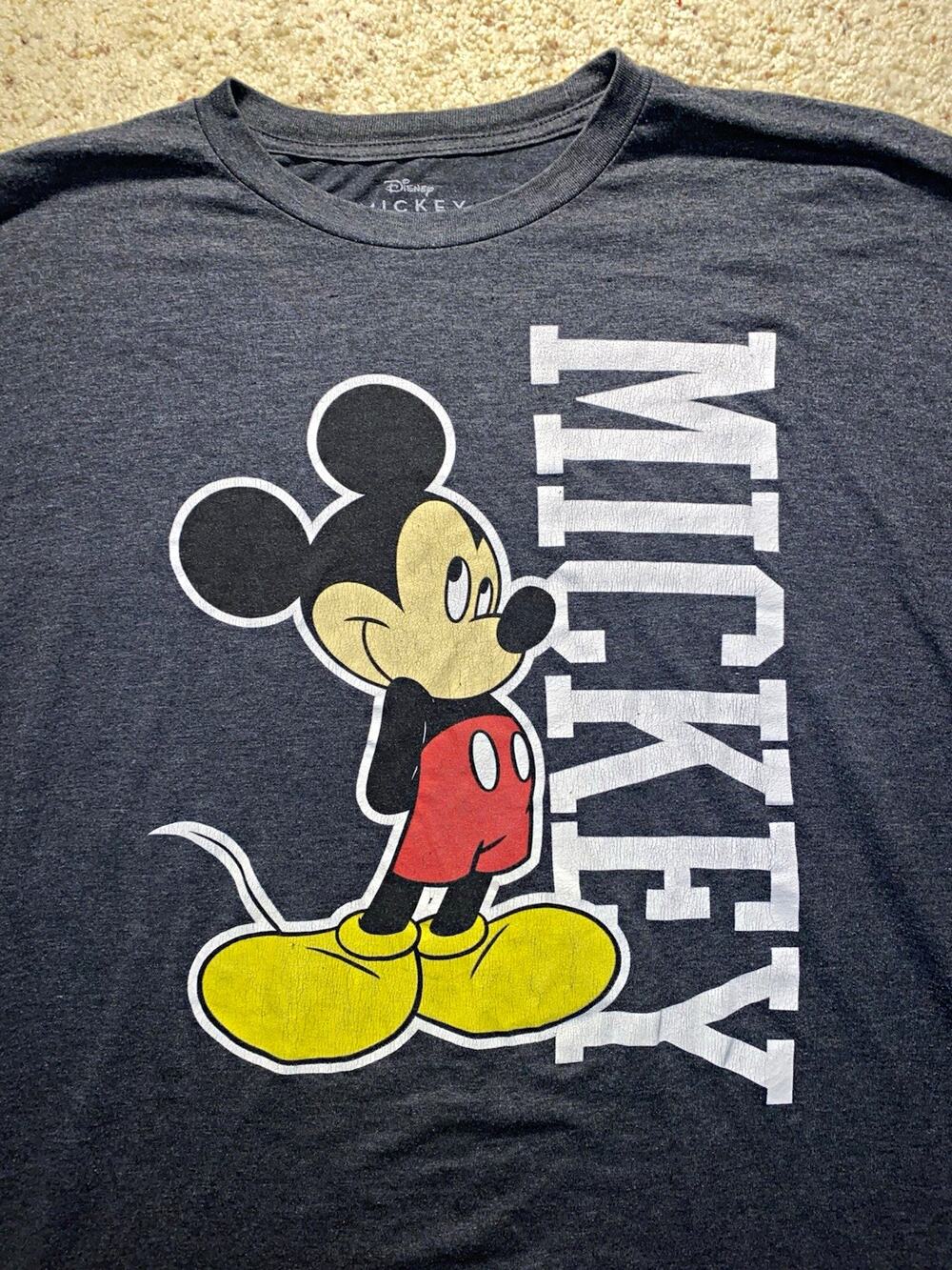 Disney Mickey Mouse Shirt Mens 2XL Gray Long Sleeve Graphic Tee Classic Cartoon